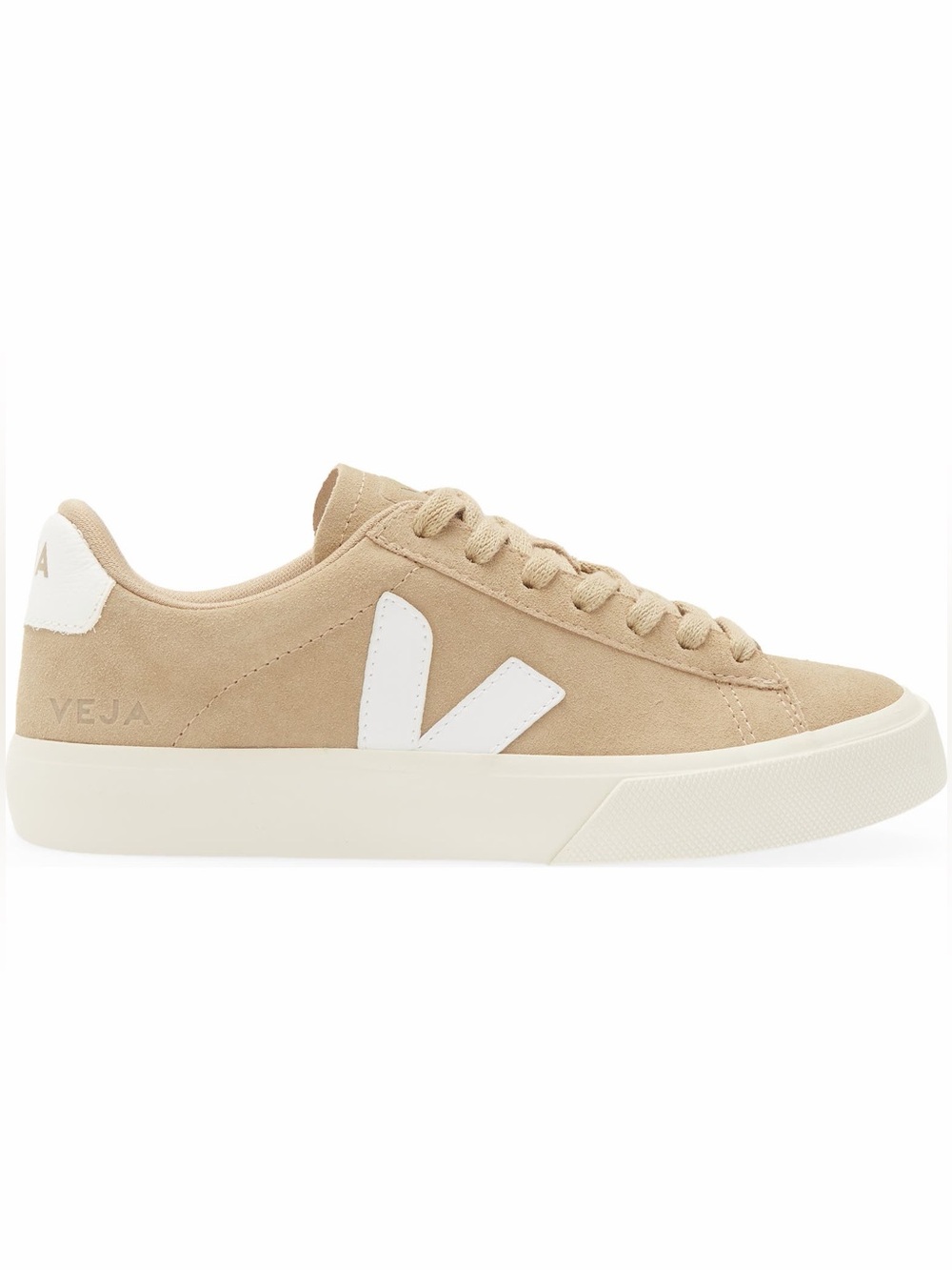 Veja Women Suede Low-Top Campo Sneaker in Tan and Dune White Size 6